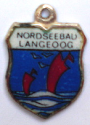 NORDSEEBAU LANGEOOG, Germany - Vintage Silver Enamel Travel Shield Charm - Click Image to Close